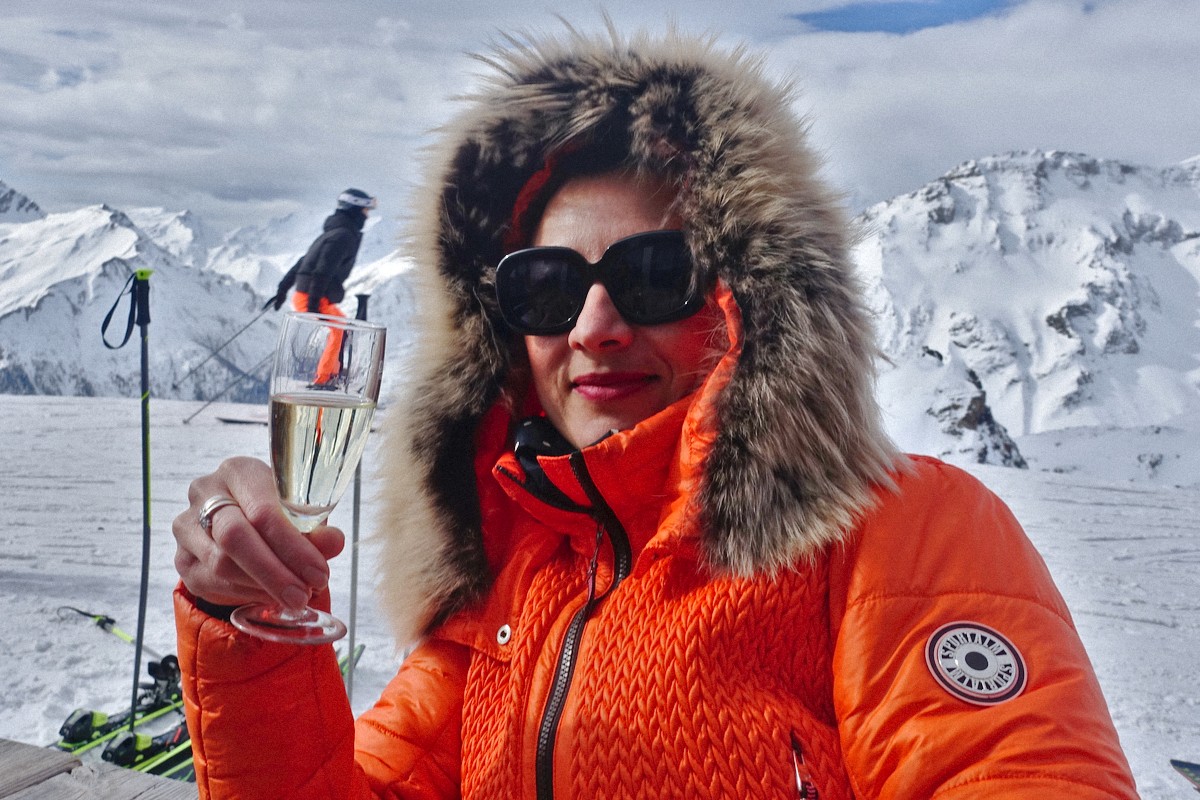 Glas of champagne in the high mountains