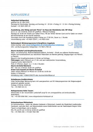 Aktuelle Öffnungszeiten der Restaurants, Hütten, Ausflugsziele und Geschäfte in unserer Region